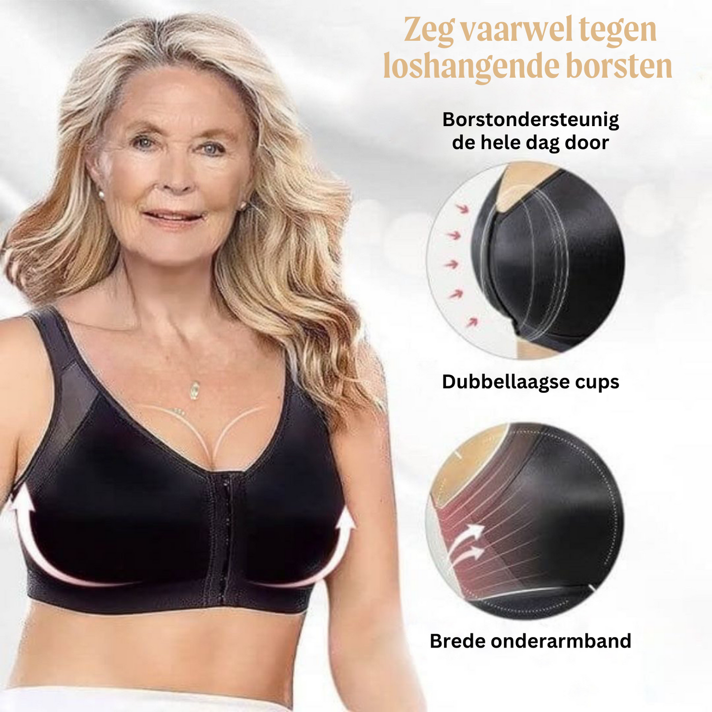 Houdingscorrigerende Comfortbeha met Voorsluit Zwart Beige Wit