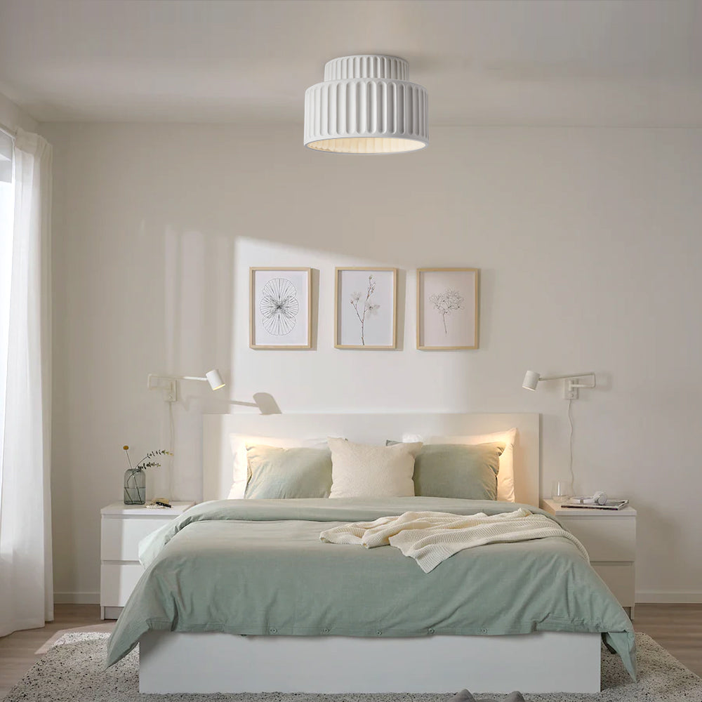 Plafondlamp Geribbeld Resin E27 Wit Compact Modern Interieur Woonkamer Keuken Slaapkamer Retro Design Plafonnière