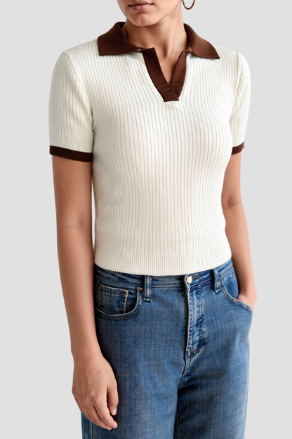 Polo Top Geribbeld Gebreid Kleur Blok Mannen