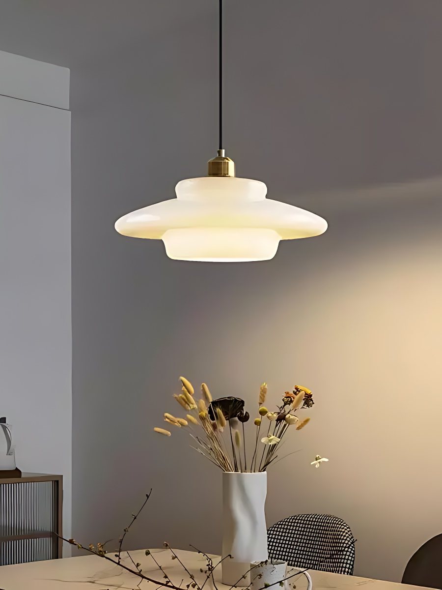 Glazen Hanglamp met Gelaagd Design – Melkwit Matglas voor Eetkamer en Woonkamer