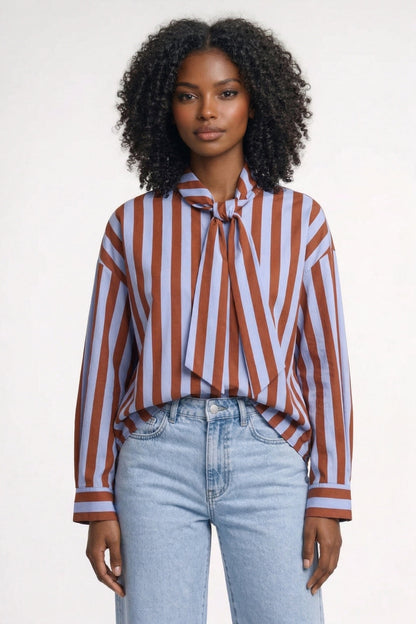 Dames Blouse Oversized Gestreept met Strik