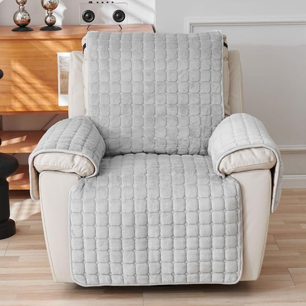 Gequilte Relaxfauteuil Hoes met Opbergzak – Microvezel Beschermhoes voor Recliner Stoel
