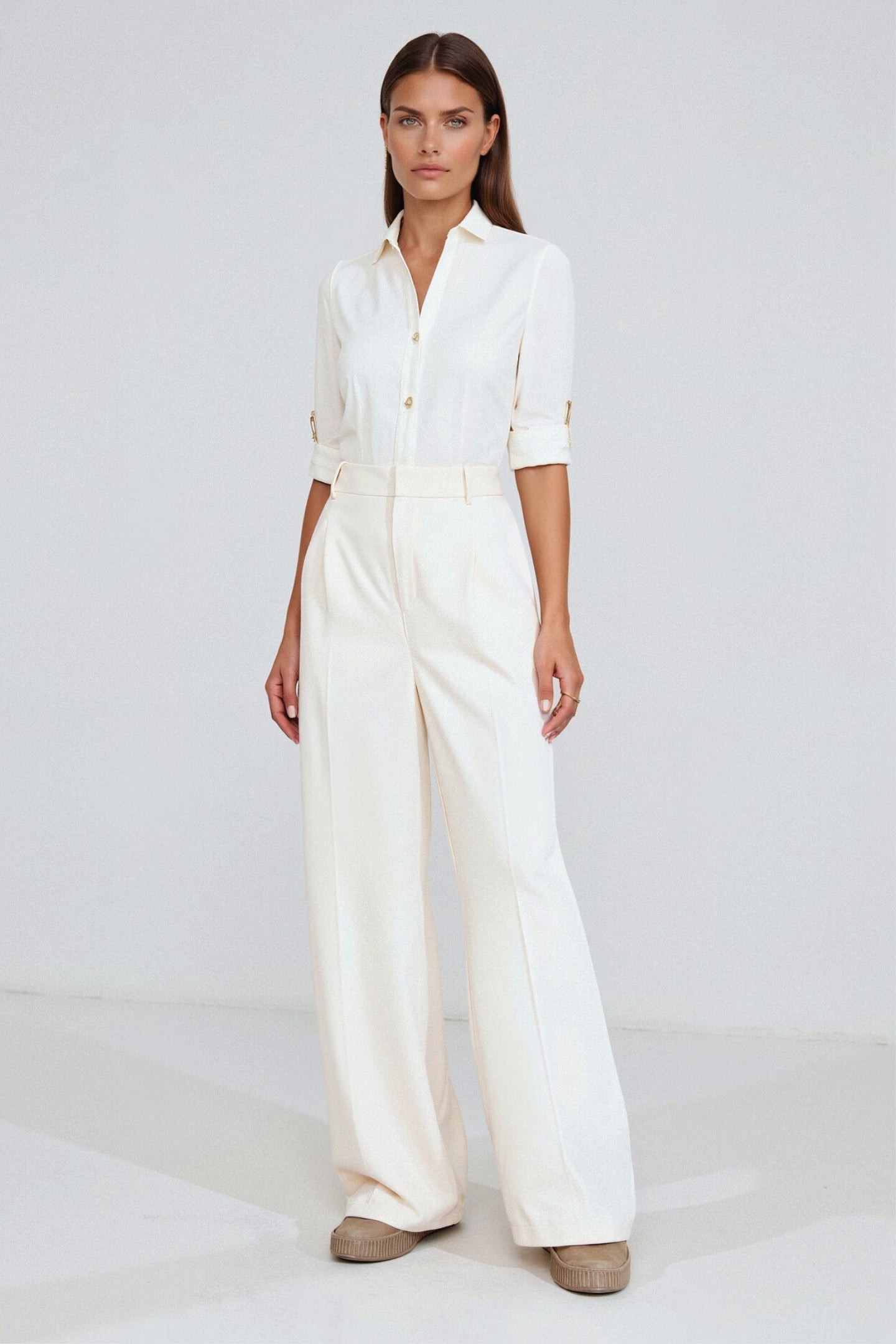 Damesbroek Zwart Wijd Model met Plooien Elegante Stijl