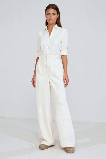 Damesbroek Zwart Wijd Model met Plooien Elegante Stijl