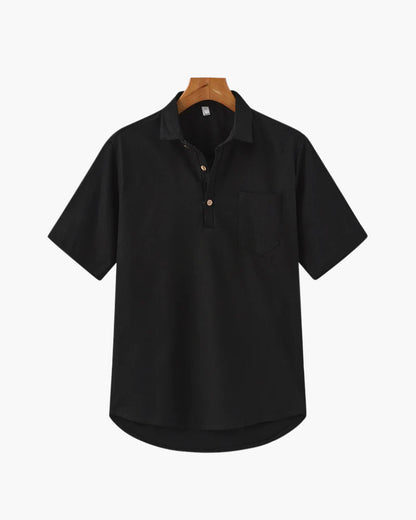 Linnen Poloshirt voor Heren Zomer met Borstzak Korte Mouw