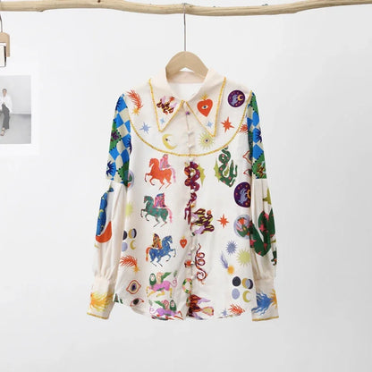 Vrouwelijke Top met Kleurrijke Print en Leuke Ontwerp