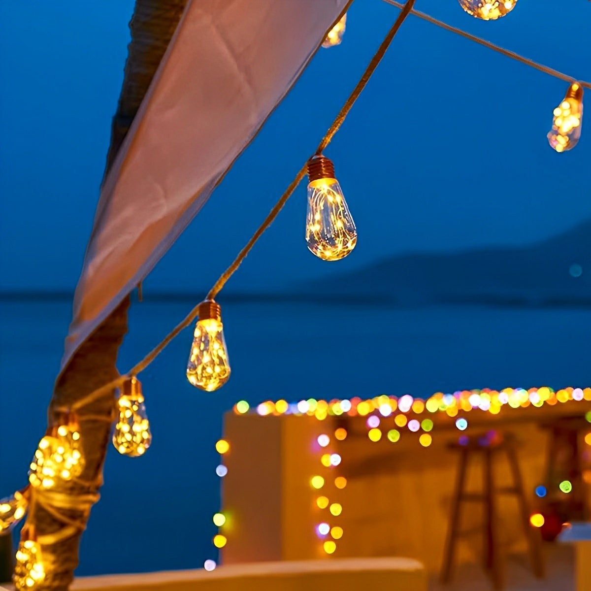 Lichtsnoer Edison Peertjes Solar 20 LED Warm Wit Buiten Tuin Terras Vintage Sfeerverlichting Retro Hanglampen Feestverlichting Zonne-energie