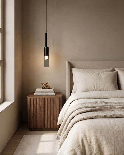 Gerookte Glazen Hanglamp met Minimalistische Metalen Structuur – Moderne Sfeerverlichting voor Eetkamer, Slaapkamer en Woonkamer