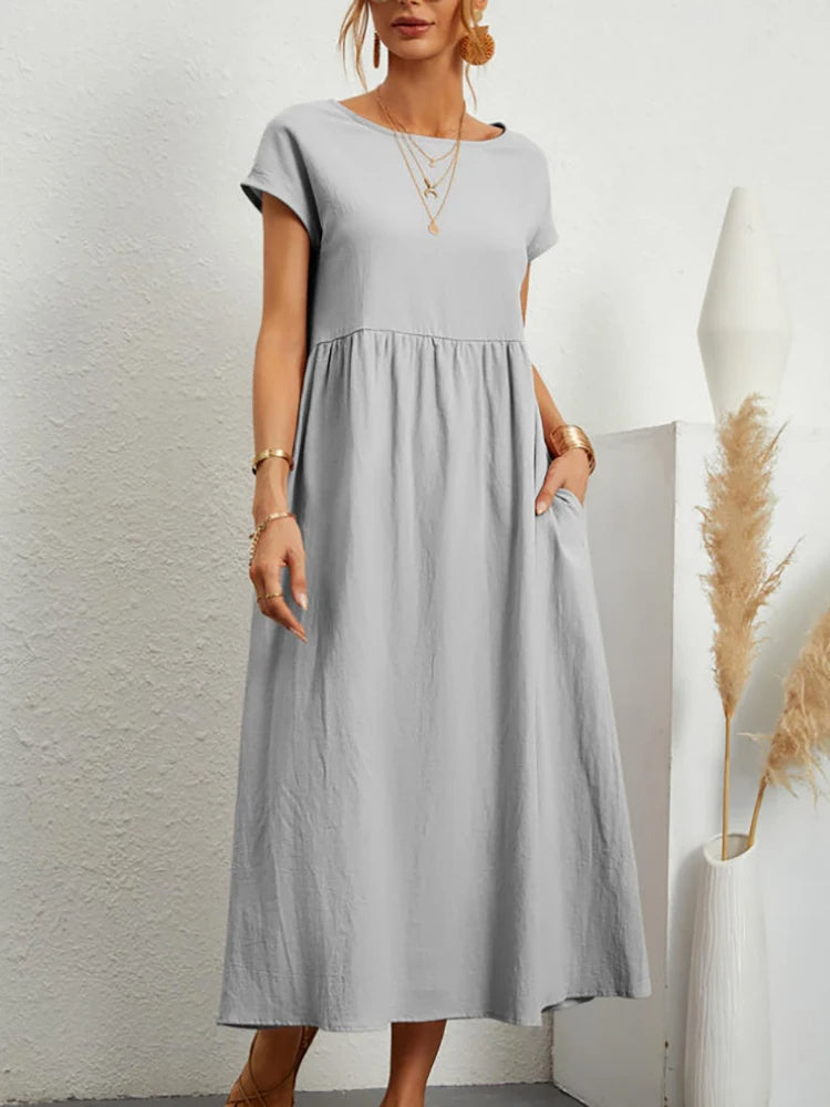 Zwarte Linnen Jurk Elegante O-Hals Vrouwelijk Design