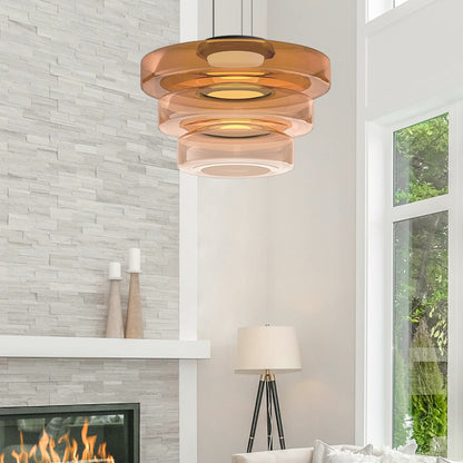 Zenor gelaagde hanglamp glas amber eetkamer woonkamer design verlichting modern gelaagd glaslamp