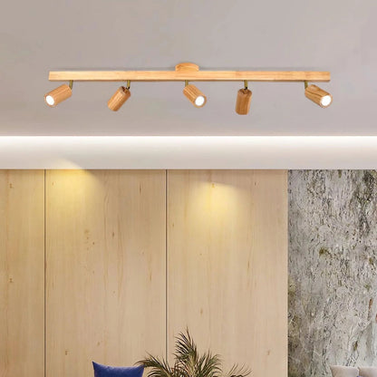Houten Track Plafondlamp LED Houtlook Goud Verstelbare Spots Woonkamer Keuken Hal Scandinavisch Modern