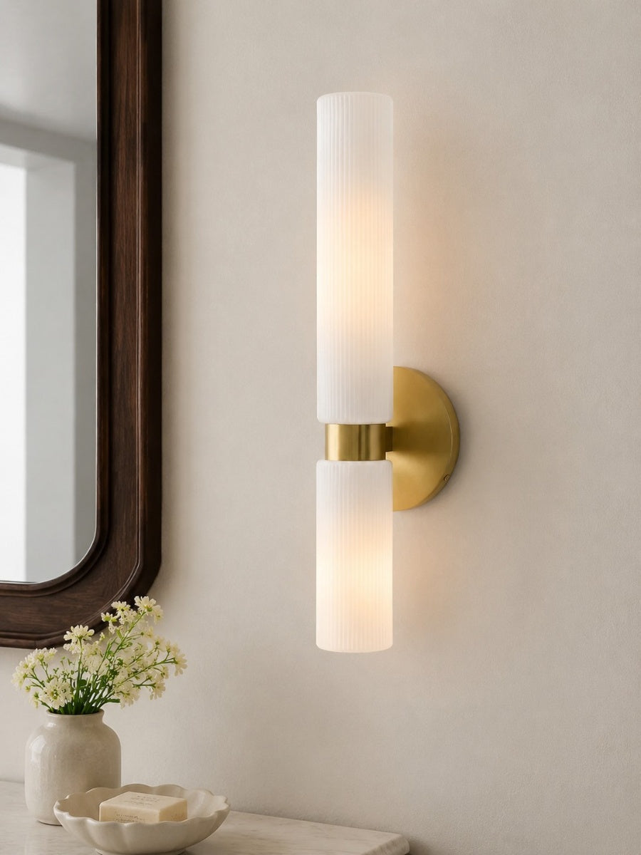 Wandlamp met dubbele geribbelde glazen buizen – hedendaagse wandverlichting voor hal en entree