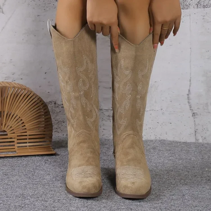 Western Laarzen Dames Suède Kniehoog Cowboylaarzen Hoge Hakken Klassiek Stoer Design Comfortabel Stijlvol