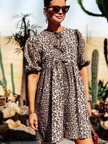 Dames Jurk Luipaardprint Kort Model met Puffmouwen