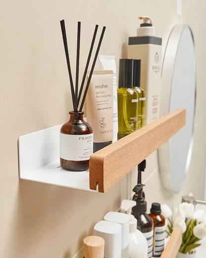 Wandplank Metaal met Houten Voorzijde 20cm 30cm 40cm Scandinavisch Design Badkamer Keuken Woonkamer Opbergen Organizer Matte Afwerking