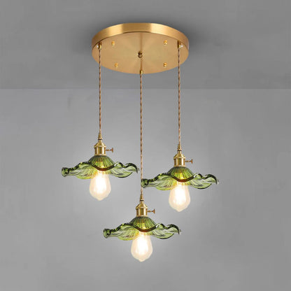 Hanglamp Glas E27 23cm Groen Messing Bloemvorm Eettafel Slaapkamer Retro Verlichting Vintage Hanglamp