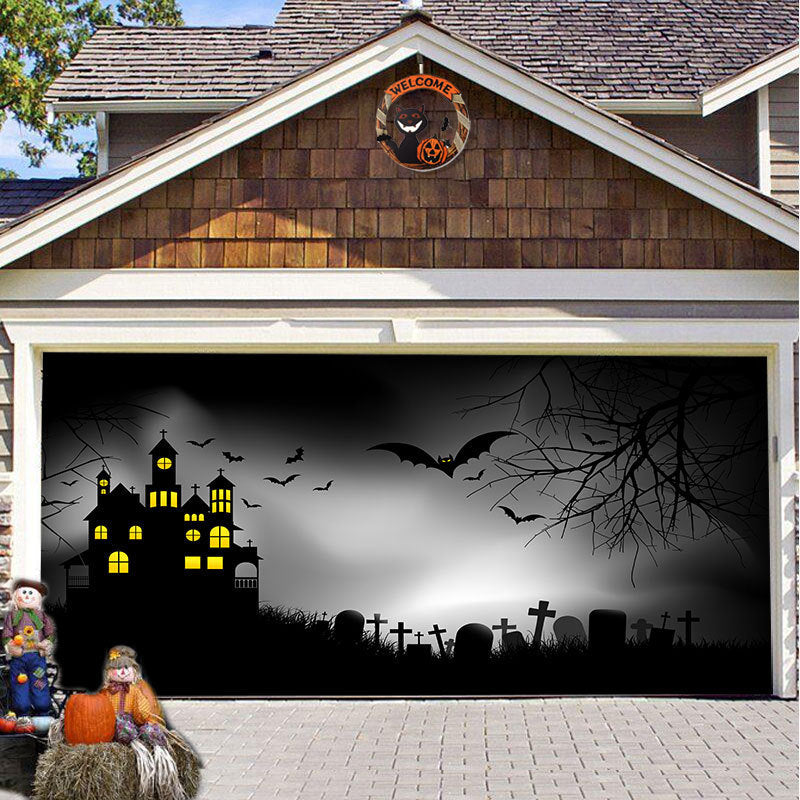 Halloween Garagedeur Decoratie Spookachtige Bedrukking Schaduwdoek Herbruikbaar Horror Sfeer Doek Waterdicht Buiten Feestversiering
