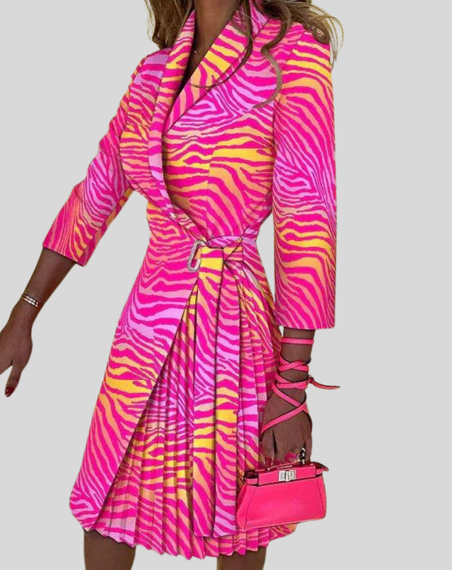 Dames Blazerjurk Halve Mouwen Riem Stijlvol Multicolor