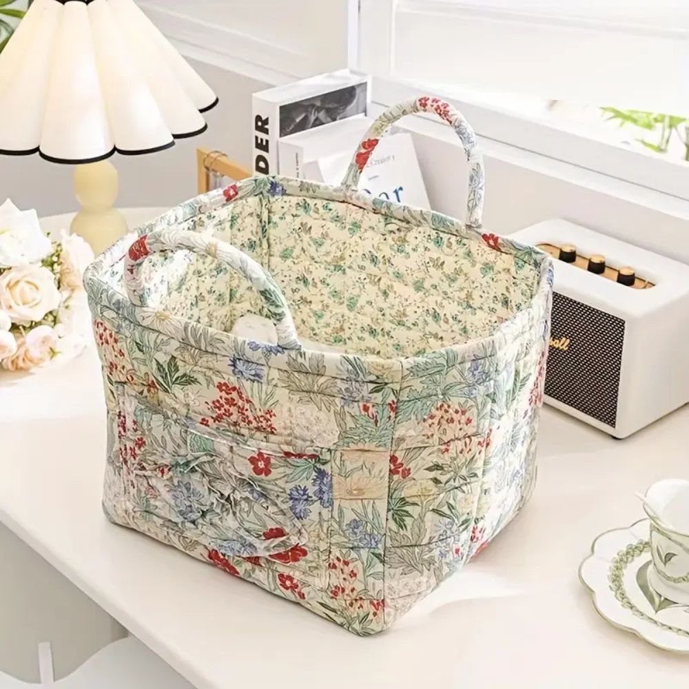 Canvas Opbergmand met Bloemenprint – Praktische Organizer voor Kleine Spullen en Schoenen