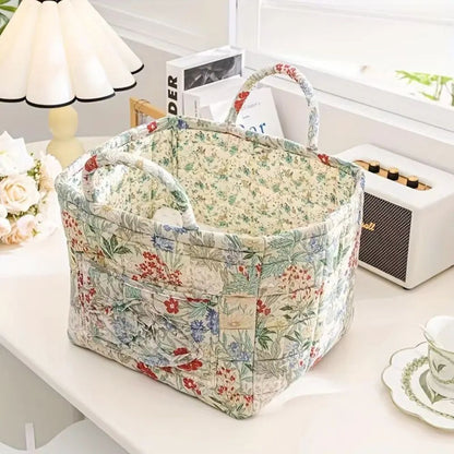 Canvas Opbergmand met Bloemenprint – Praktische Organizer voor Kleine Spullen en Schoenen