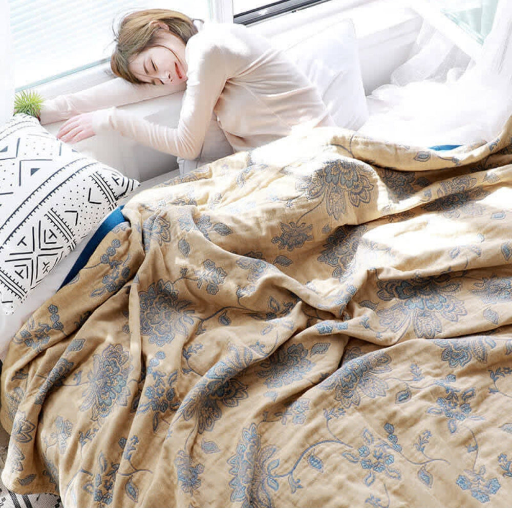 Floral Dream Comfort Deken – Lichtgewicht Katoenen Gaas Zomerdeken met Jacquard Bloemenpatroon – Seizoensgebonden Plaid voor Bed & Bank