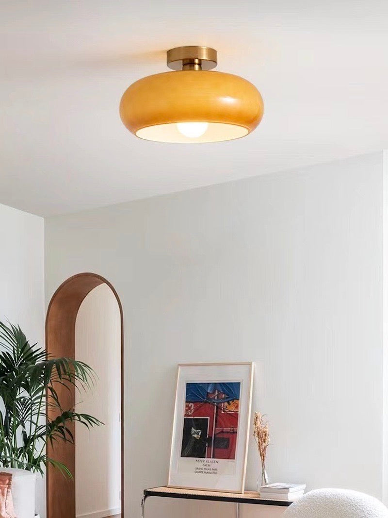Plafondlamp Glazen Schijf Bauhaus Design Messing of Chroom Oranjegeel of Wit Glas Retro Stijlvolle Verlichting