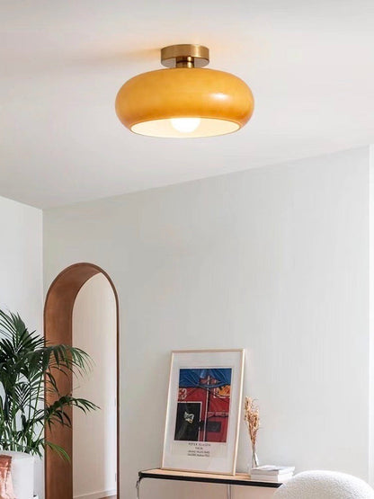 Plafondlamp Glazen Schijf Bauhaus Design Messing of Chroom Oranjegeel of Wit Glas Retro Stijlvolle Verlichting