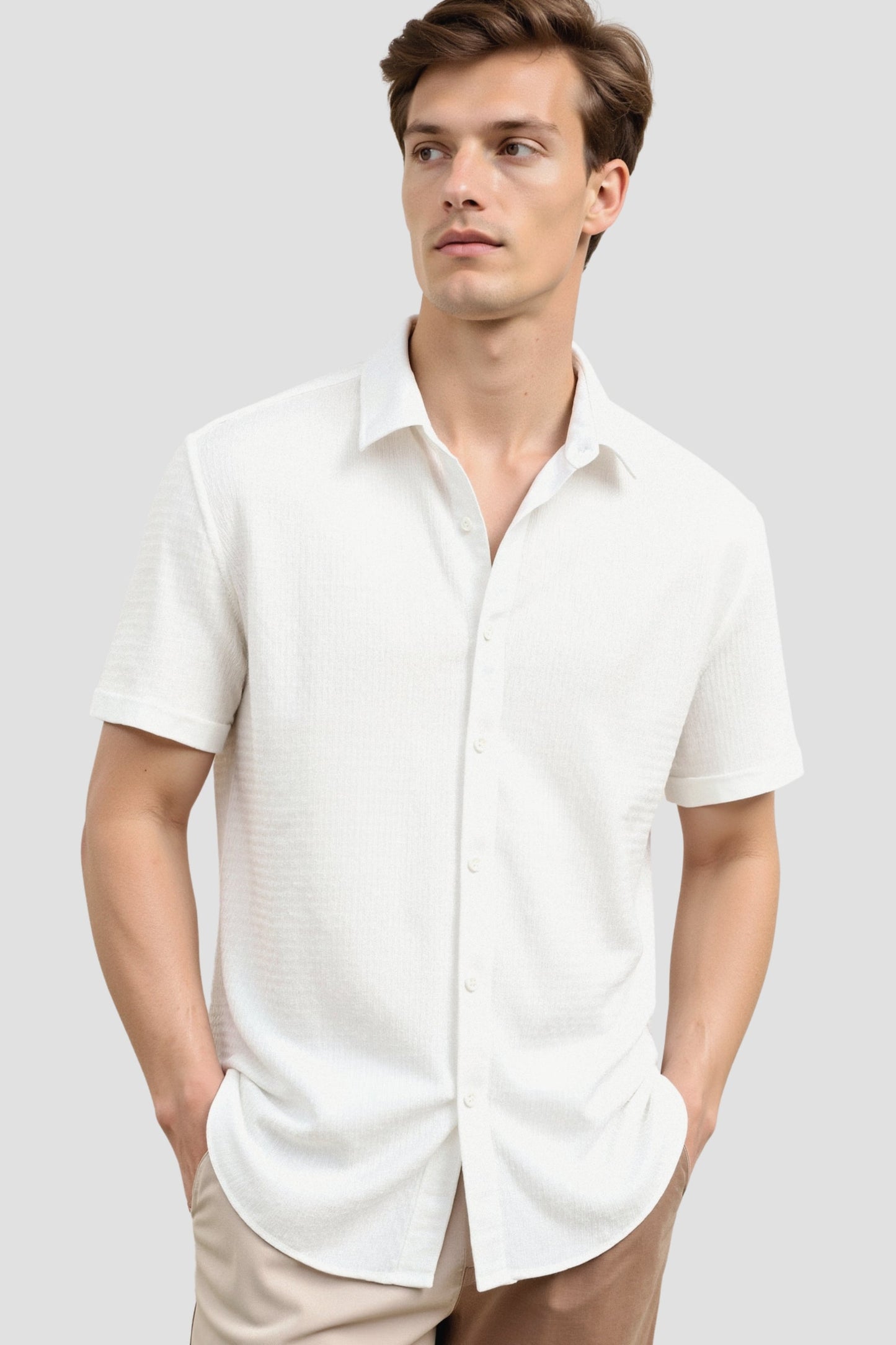 Linnen Overhemd Kort Mouw Zomer Klassiek Design