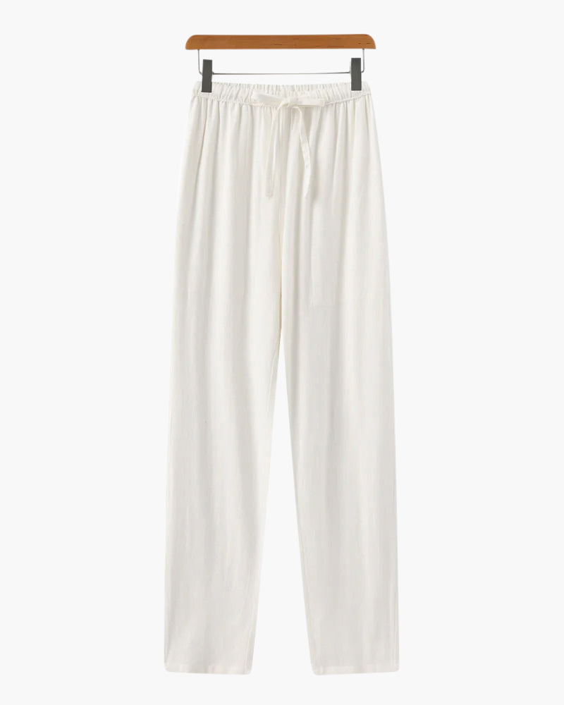 Linnen Broek Heren ZomerSlim Fit Lichtbruin Met Koord
