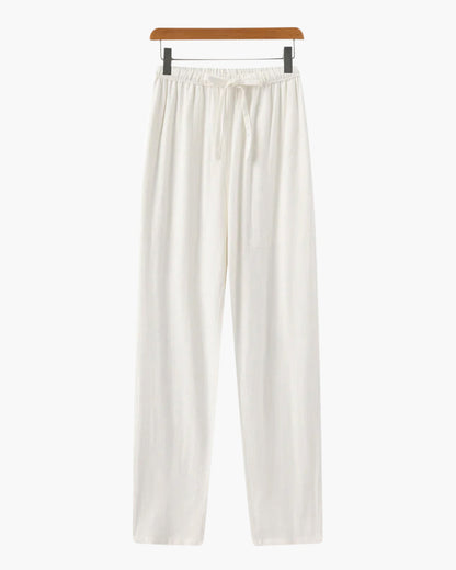 Linnen Broek Heren ZomerSlim Fit Lichtbruin Met Koord