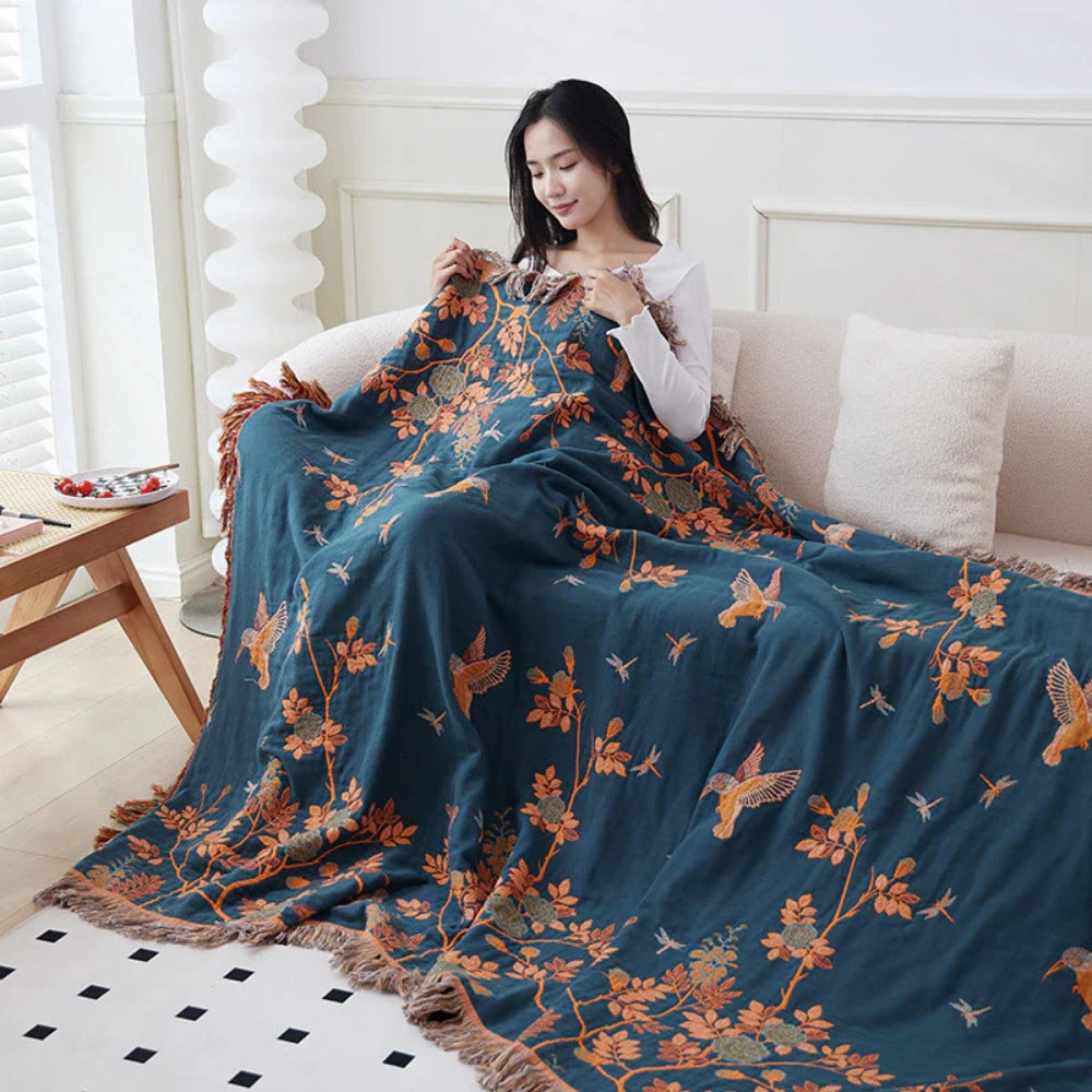 Meerlaagse Gazen Katoenen Plaid met Kwasten en Jacquardpatroon voor Bed en Bank