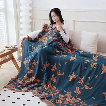 Meerlaagse Gazen Katoenen Plaid met Kwasten en Jacquardpatroon voor Bed en Bank