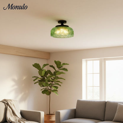 Geribbelde Glazen Plafondlamp met Metalen Armatuur – Minimalistische Verlichting voor Slaapkamer en Gang