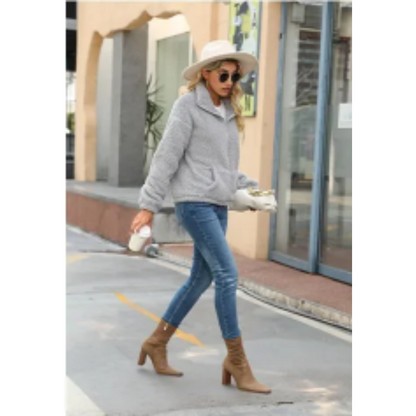 Warme Vrouwen Jasje Sherpa Leren Look Met Zakken