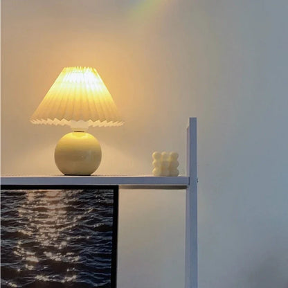 Keramische Tafellamp met Plooikap – Japanse Stijl Verlichting Wit Roze Beige voor Slaapkamer Woonkamer Bureau