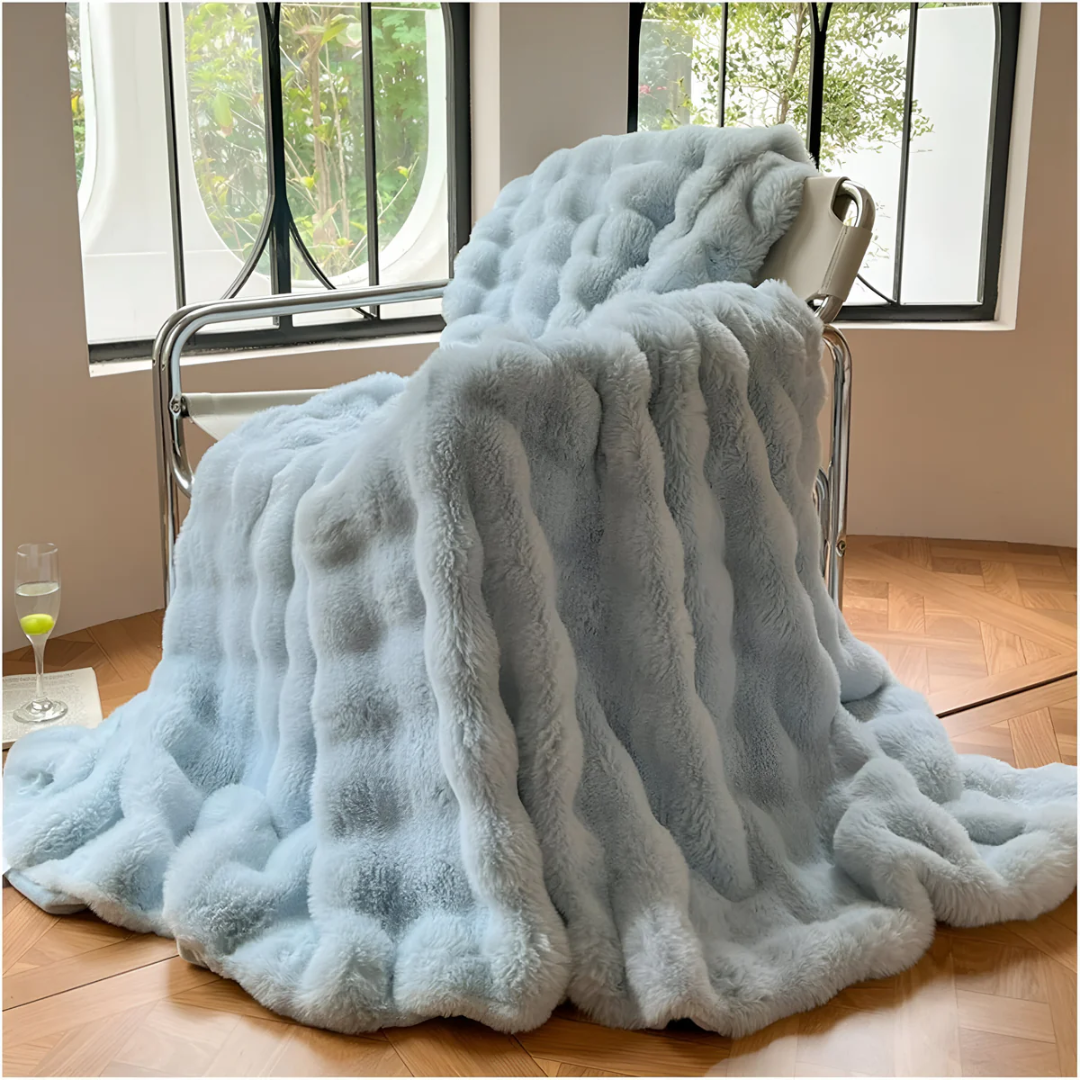 Fleece deken polyester kunstbont beige bank bed plaid warm zacht luxe woondeken winter