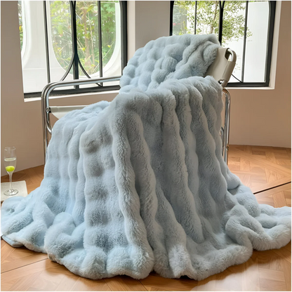 Fleece deken polyester kunstbont beige bank bed plaid warm zacht luxe woondeken winter
