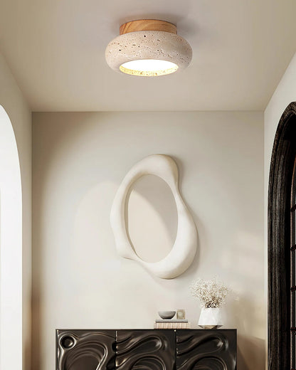 Plafondlamp acryl natuurtinten walnoot beige woonkamer slaapkamer gang warm licht diffuus elegant Scandinavisch design modern minimalisme interieur verlichting