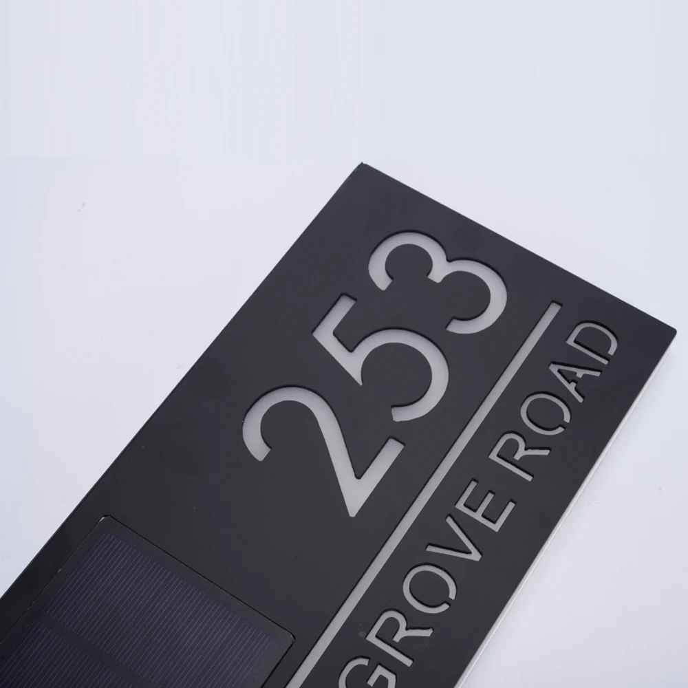Solar LED Huisnummerbord 3D Acryl Verlicht Warmwit Modern voor Tuin & Entree