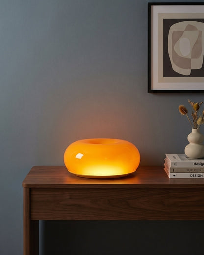 NARA Sculptural Donut Lamp met 3 Kleurtemperaturen – Dimbare Glazen Tafellamp Bauhaus Design Touch Control Wandmonteerbaar Ambient Lighting