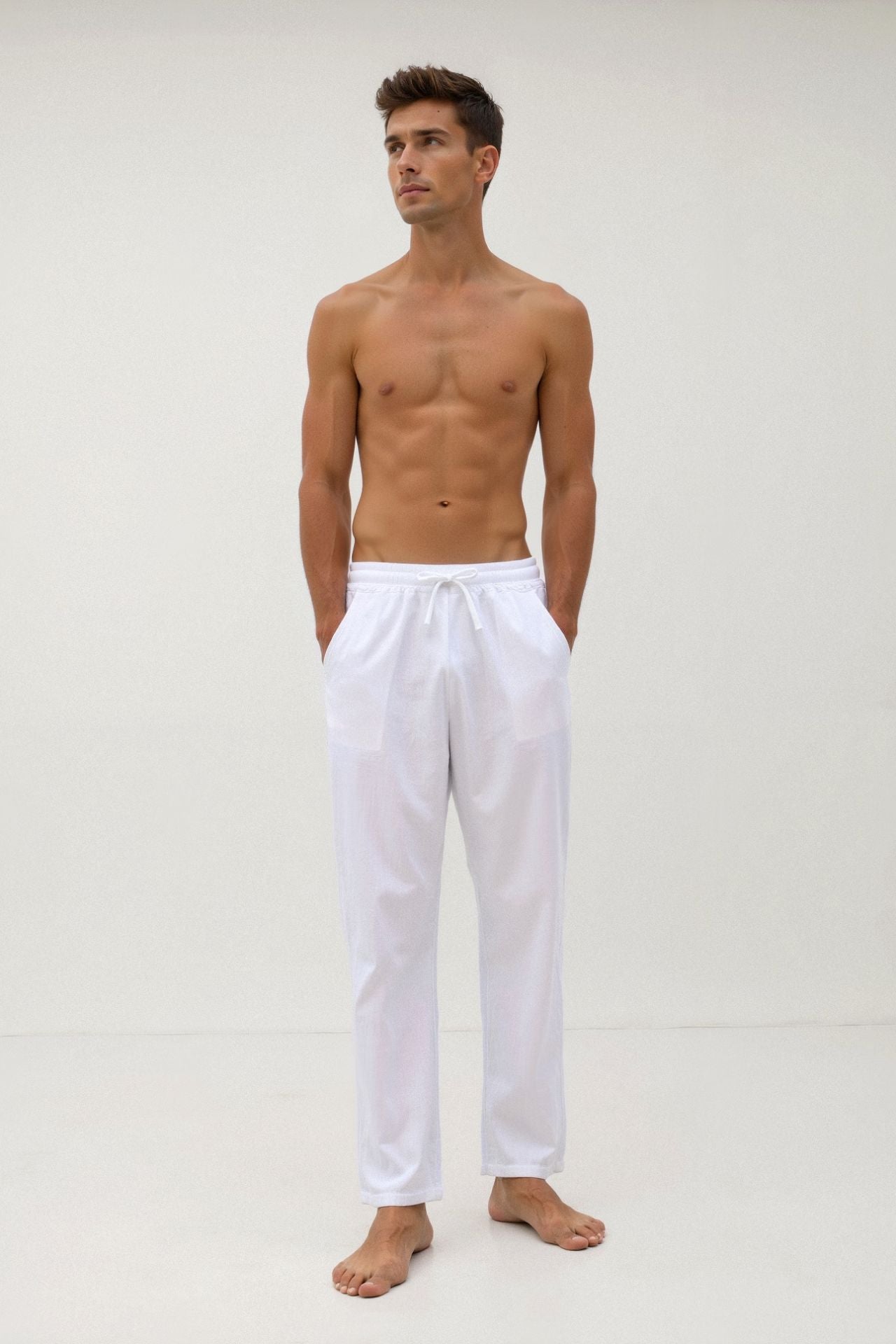 Witte Loungebroek voor Heren met Elastische Kordel