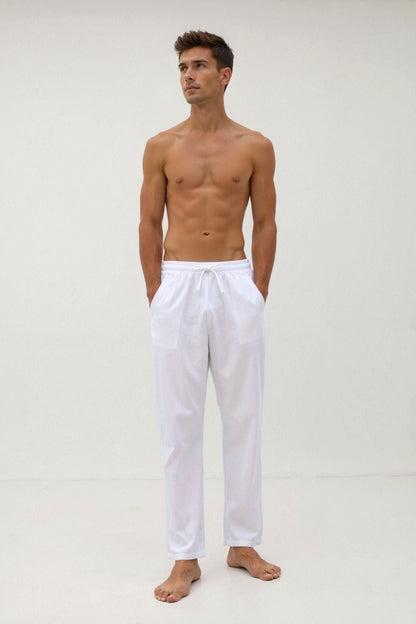 Witte Loungebroek voor Heren met Elastische Kordel