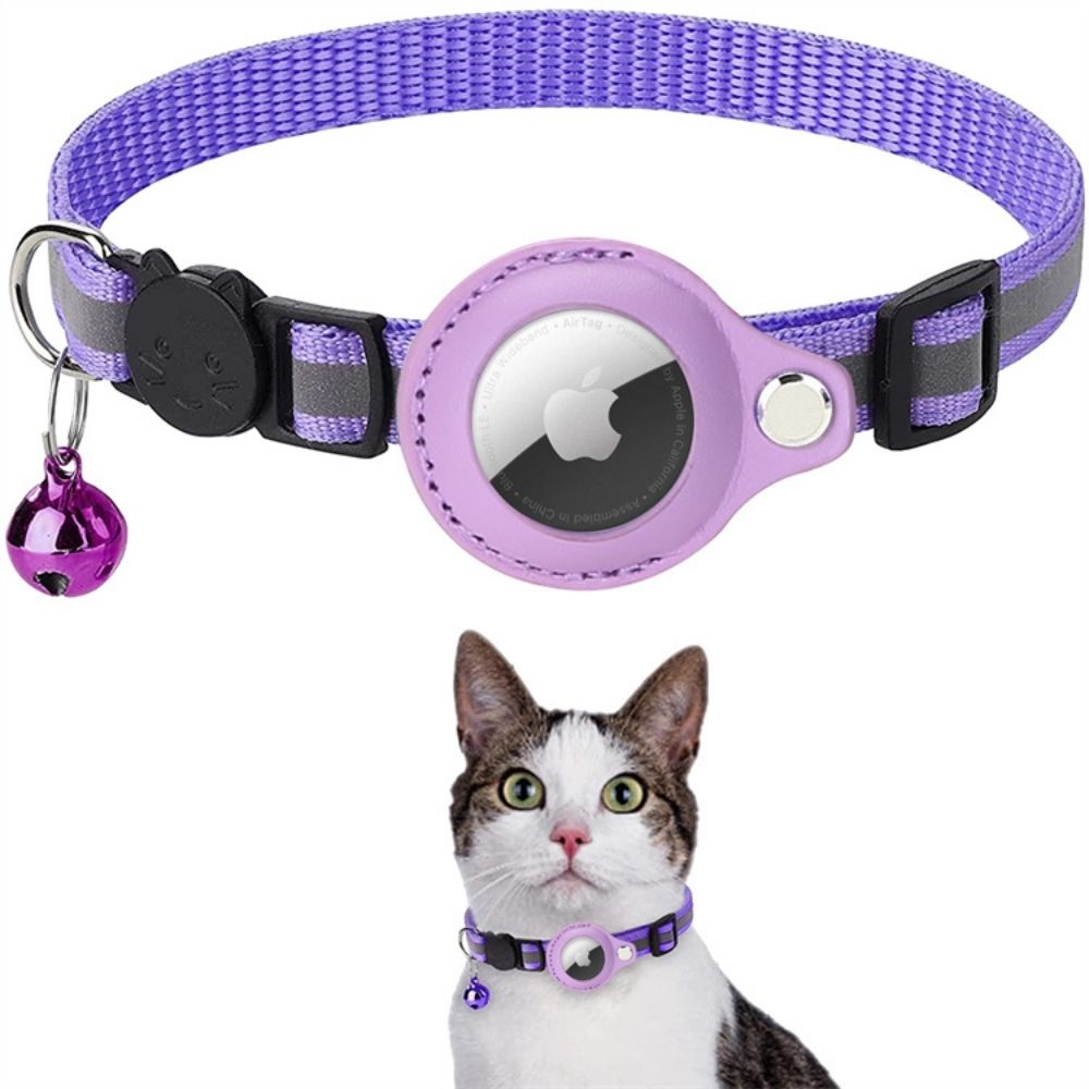 Veiligheidskat Halsband met Reflecterende Strepen en Snelsluiting | GPS Tracker Houder