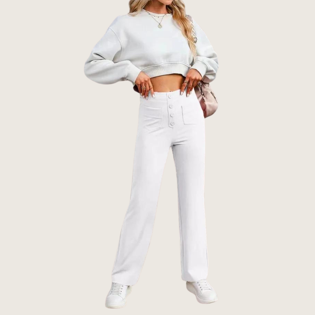 Hoge Broek voor Dames Elastisch Comfortabel Zwart
