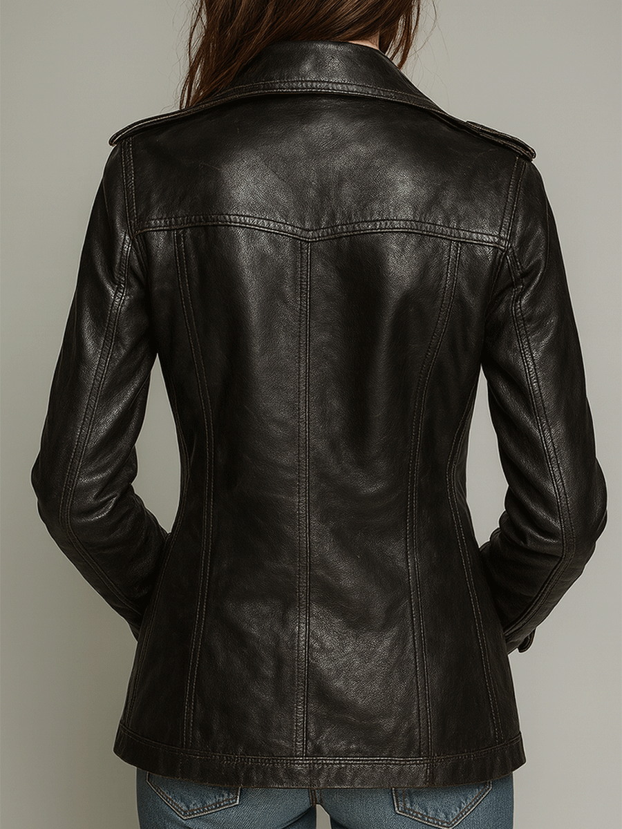 Dames Leren Jas Imitatie Leder Vintage Look