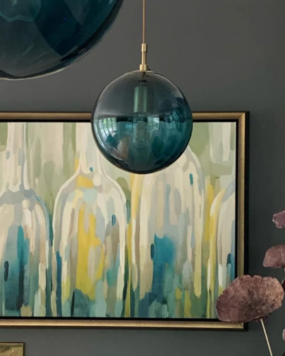 Handgeblazen glazen hanglamp bol met verstelbare kabel grijs blauw bruin rood groen amber 15x22cm 20x25cm sfeerlicht eetkamer woonkamer slaapkamer moderne design verlichting