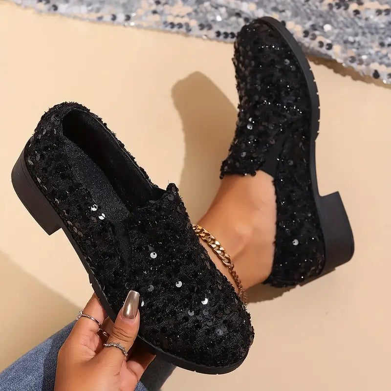 Dames Loafers Met Glitter en Hak