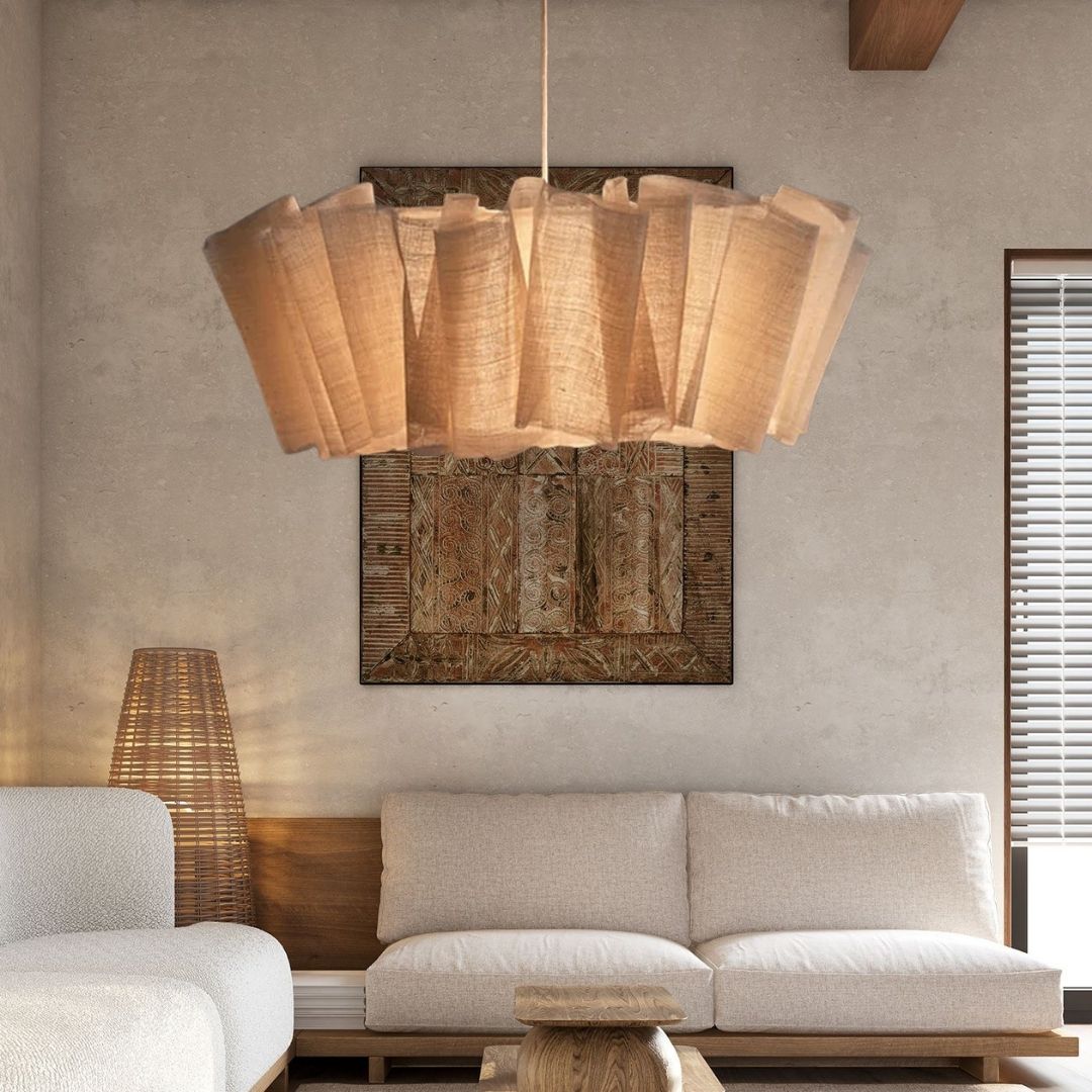 Geplisseerde Stoffen Hanglamp – Minimalistische Scandinavische Verlichting voor Eetkamer & Woonkamer
