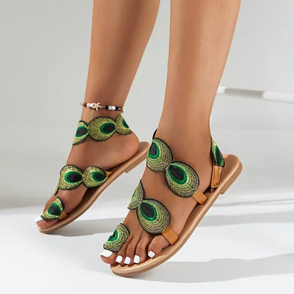 Pauwen Sandalen Dames Plat Model Comfortabele Zomer