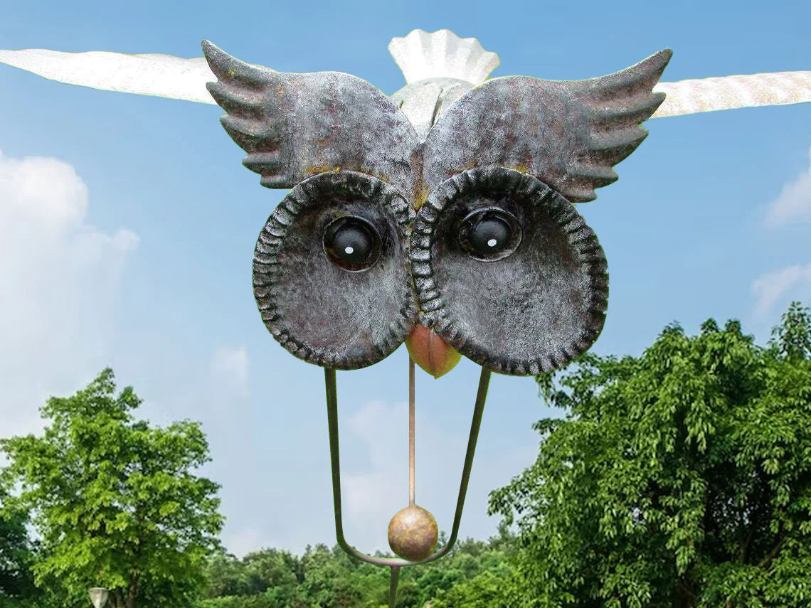 Metalen Vogel Windmolen Tuin Decoratie Weerbestendig Zilver Buiten Tuinornament Bewegende Vleugels Windspinner
